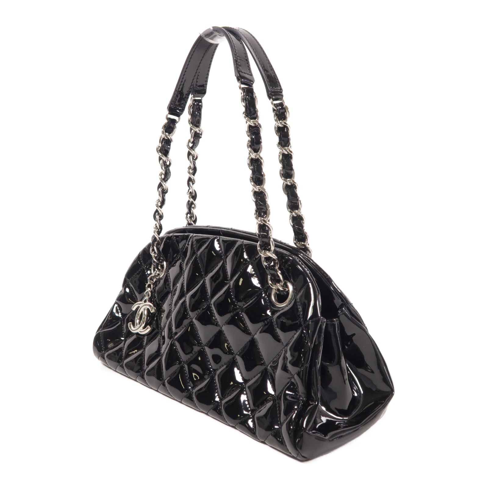 CHANEL 漆皮皮革Chain Shoulder銀扣鏈帶肩背袋