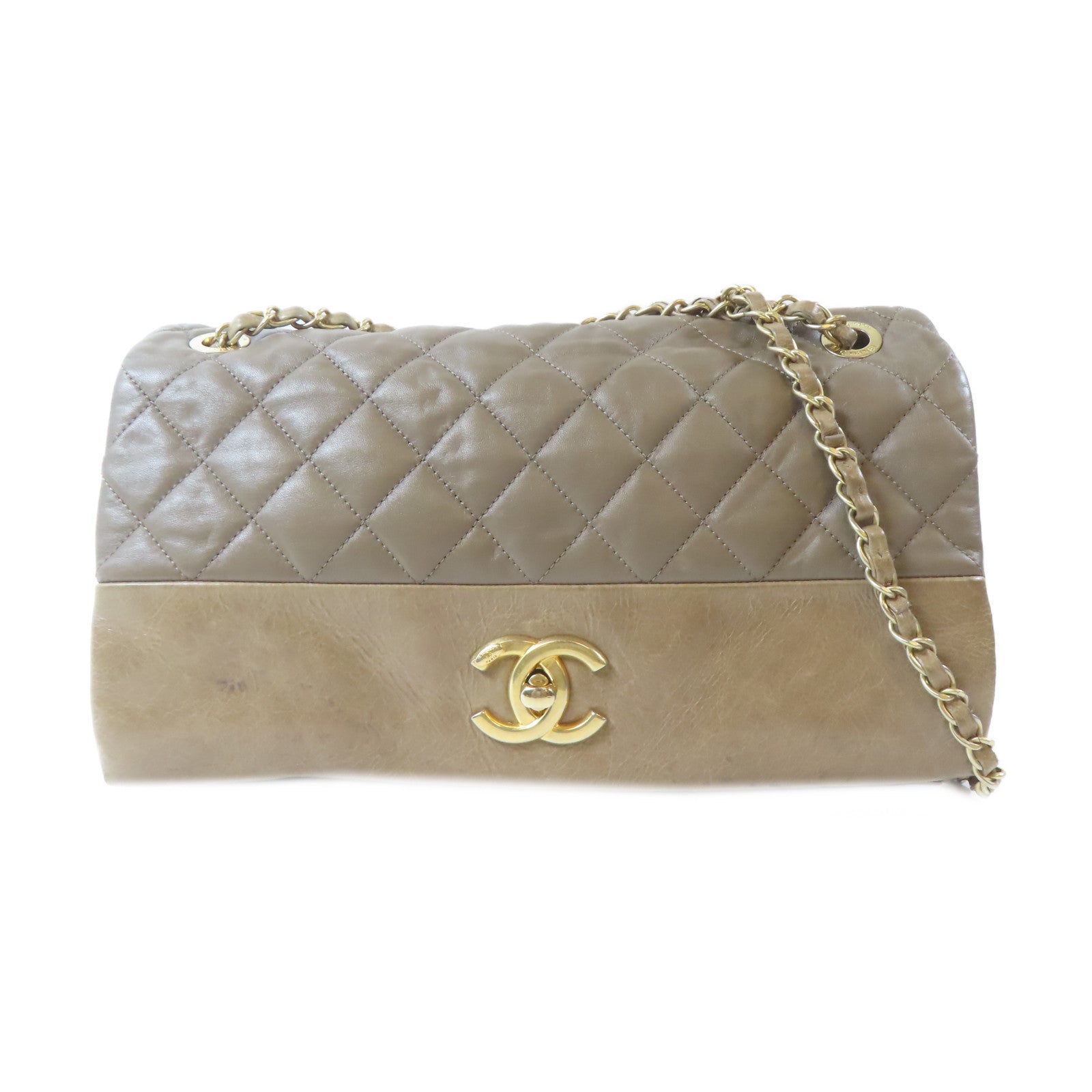 CHANEL 【激減優惠】菱格牛皮皮革Chain Shoulder Bag金扣鏈帶肩背袋啡色