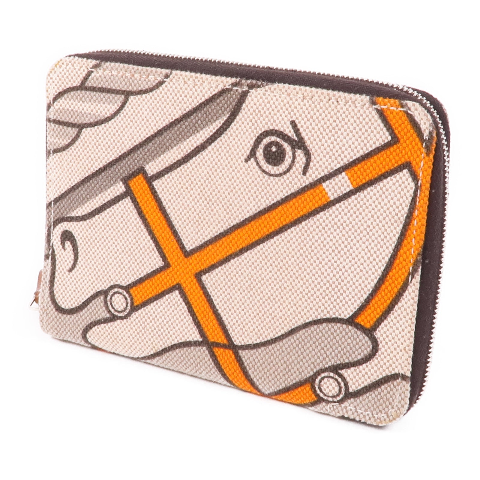 HERMES 帆布Quadrige Azap Wallet銀扣錢包Orange/Beige