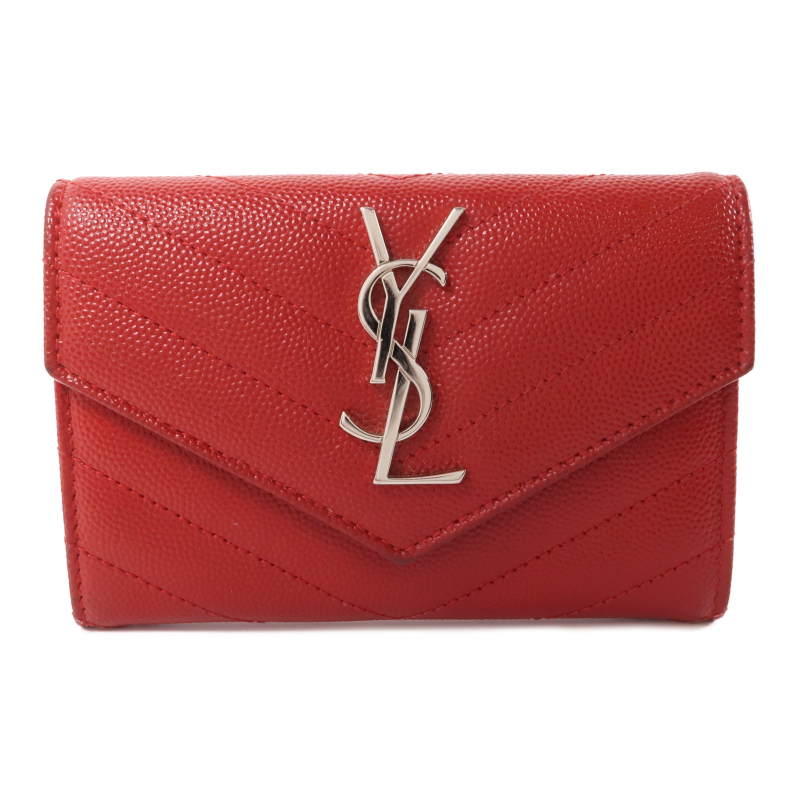 SAINT LAURENT 牛皮皮革Wallet銀扣錢包紅色
