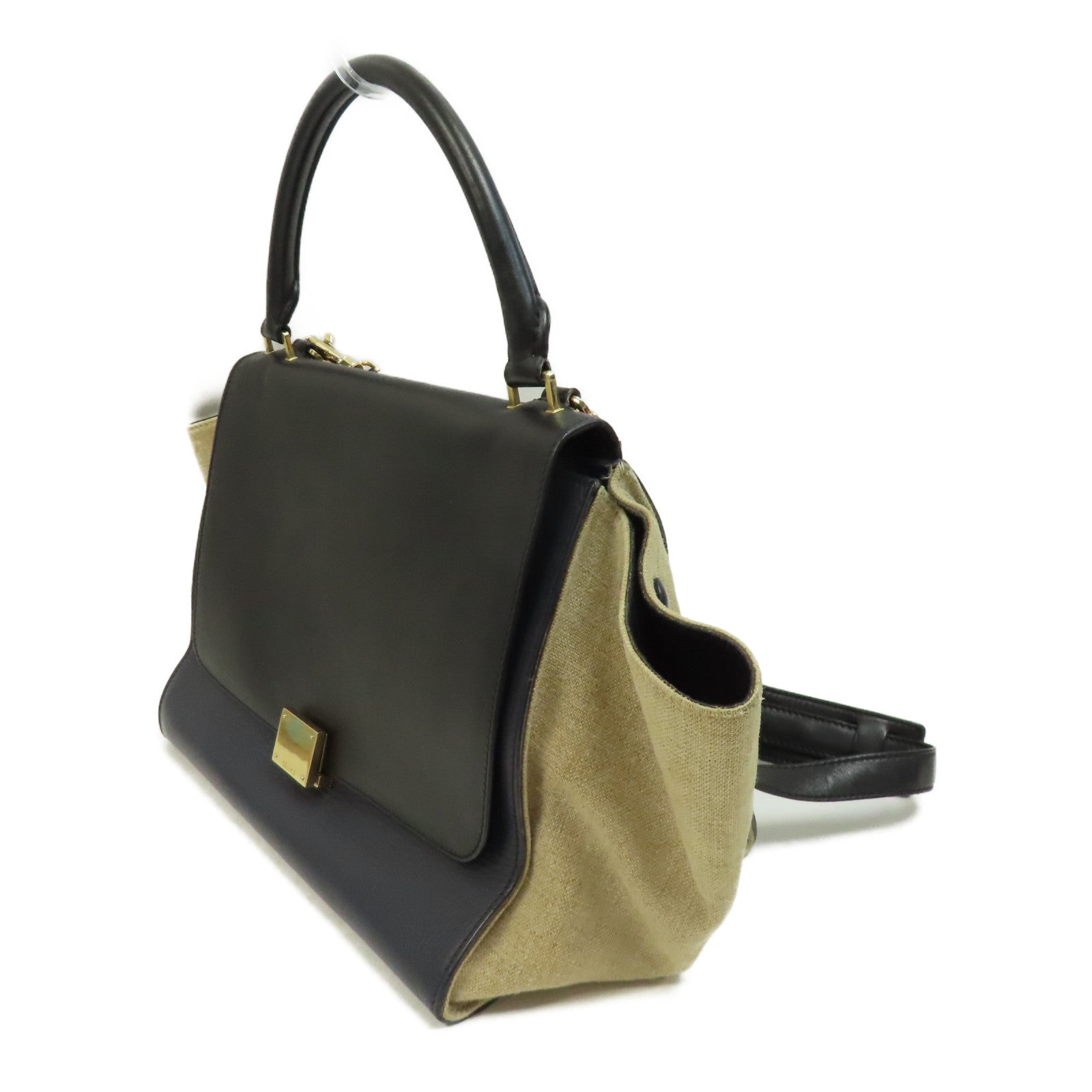 CELINE 【激減優惠】牛皮皮革Trapeze金扣手挽肩背兩用袋深藍色/米色