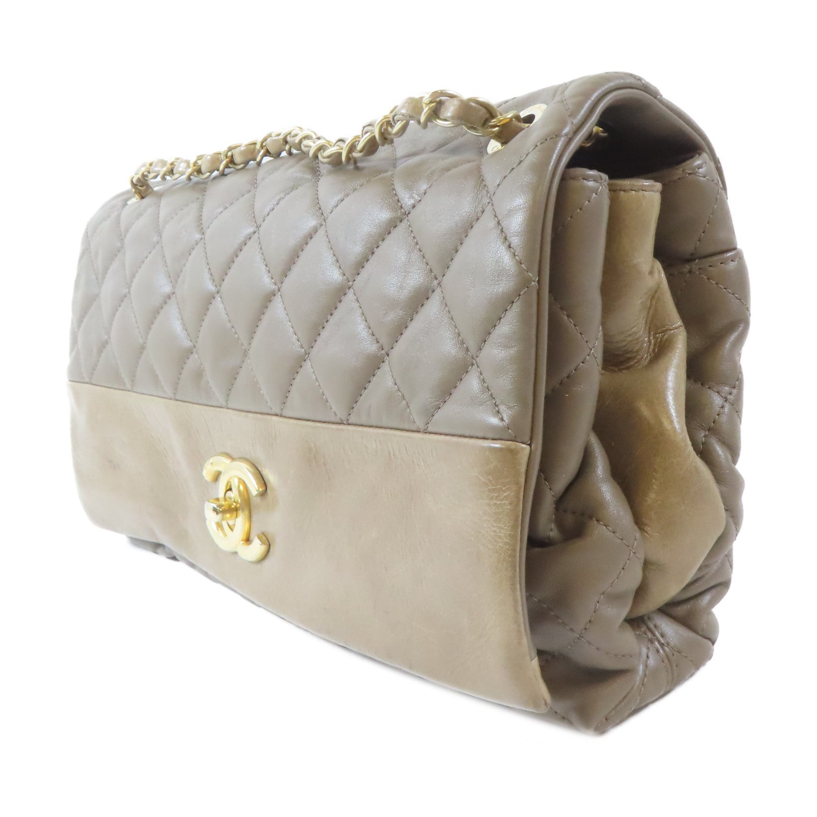 CHANEL 【激減優惠】菱格牛皮皮革Chain Shoulder Bag金扣鏈帶肩背袋啡色