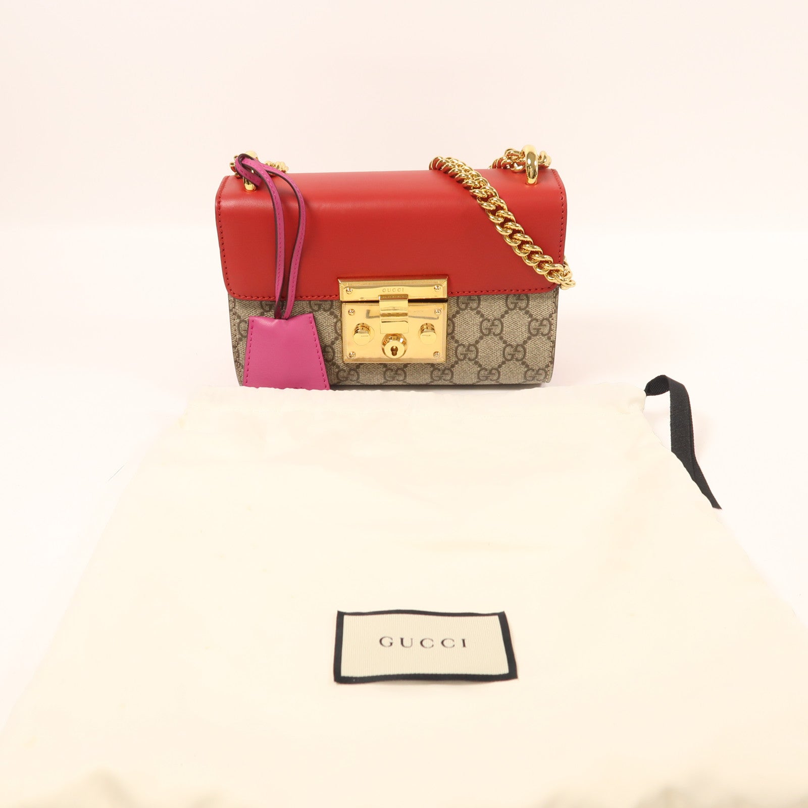 GUCCI 塗層帆布Padlock金扣鏈帶肩背袋