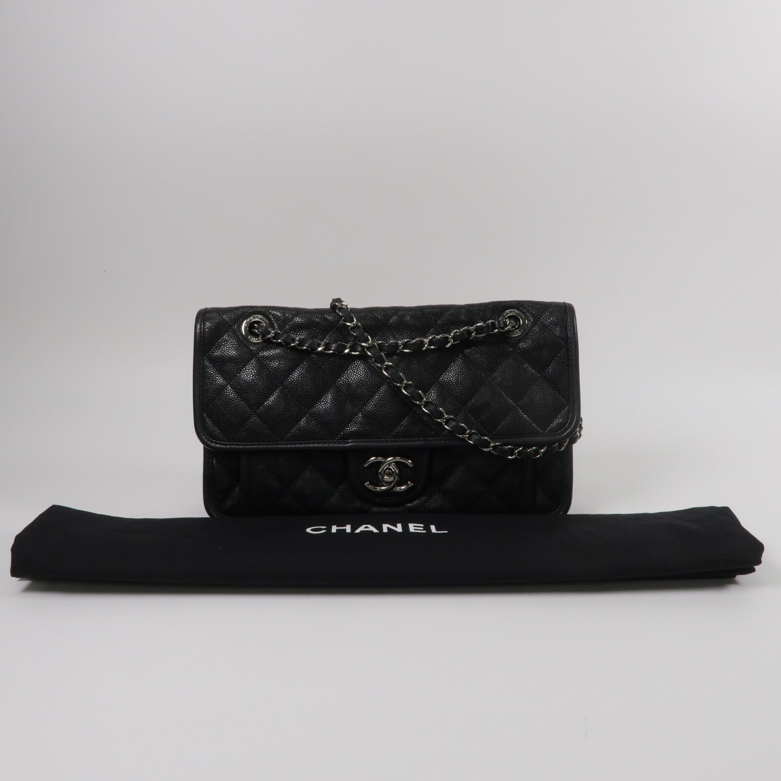 CHANEL 牛皮皮革French Riviera Flap鏈帶肩背袋
