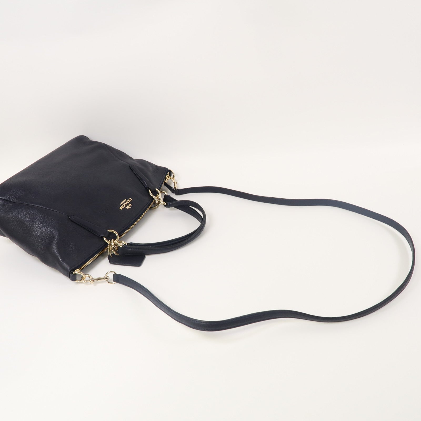 COACH 牛皮皮革Sholder Bag金扣手挽肩背兩用袋深藍色