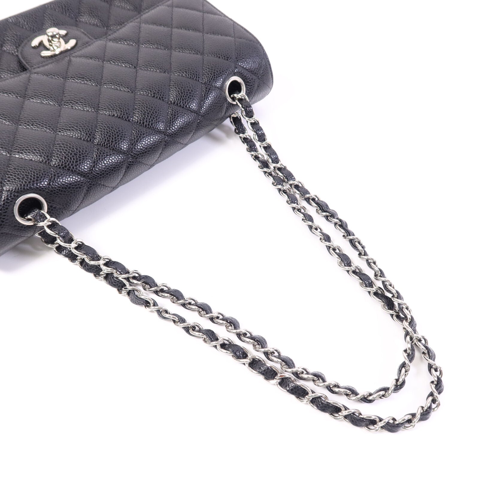 CHANEL 牛皮皮革Classic 25cm銀扣鏈帶手挽肩背兩用袋