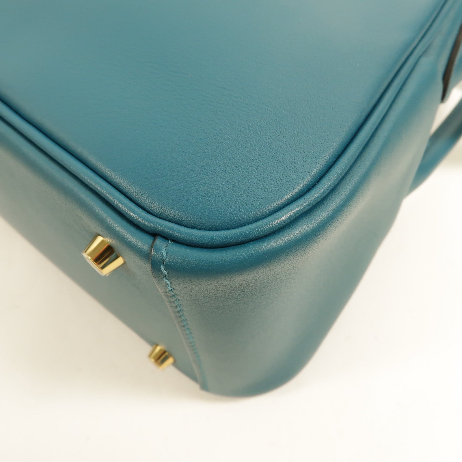 HERMES Swift皮革Mini Lindy金扣手挽肩背兩用袋Vert Bosphore