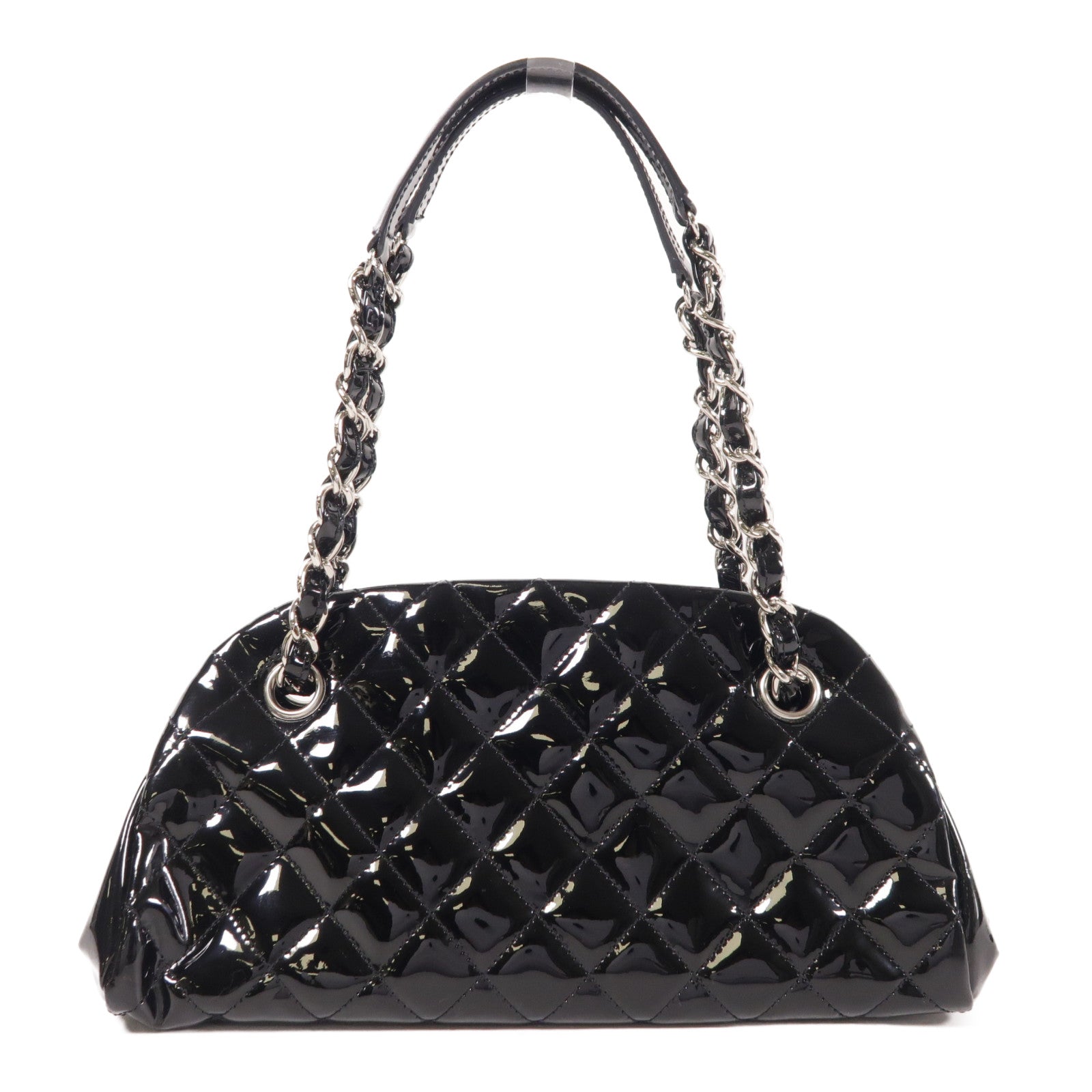 CHANEL 漆皮皮革Chain Shoulder銀扣鏈帶肩背袋