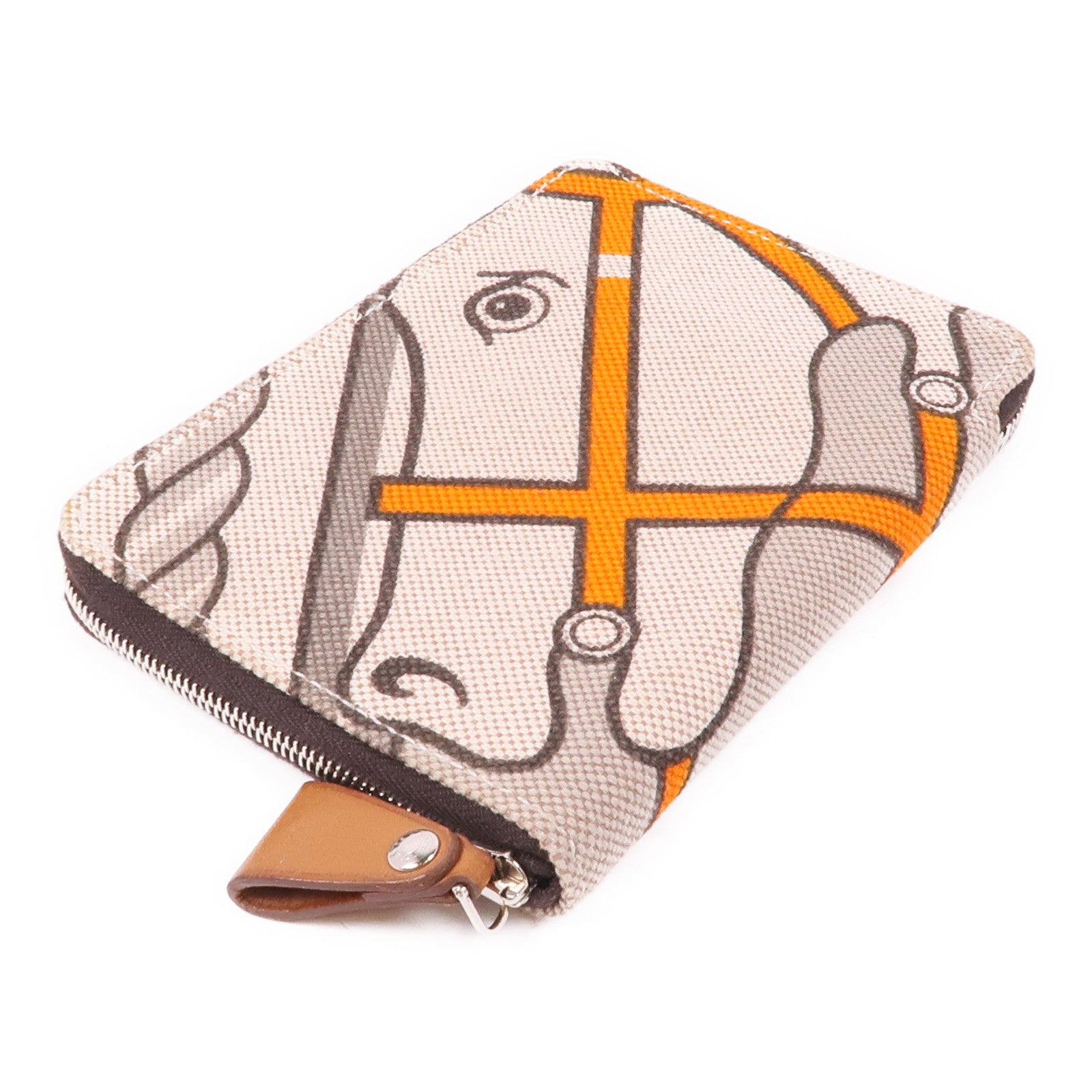 HERMES 帆布Quadrige Azap Wallet銀扣錢包Orange/Beige