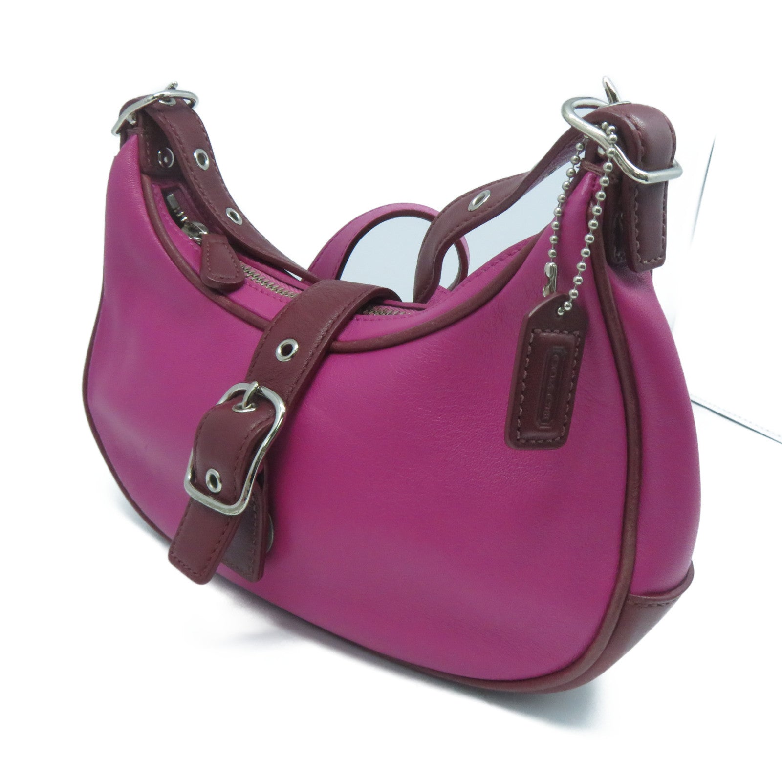 COACH 【激減優惠】牛皮皮革Shoulder Bag銀扣肩背袋粉紅色