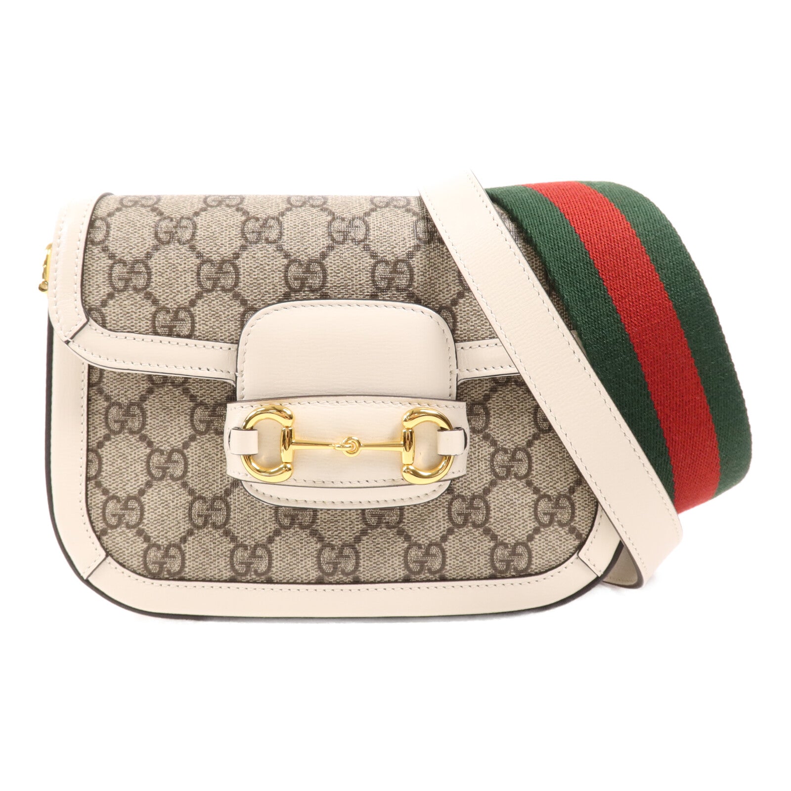 GUCCI 塗層帆布/皮革Horsebit 1955金扣肩背袋