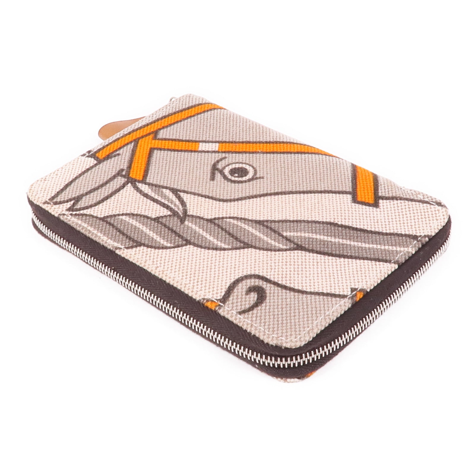 HERMES 帆布Quadrige Azap Wallet銀扣錢包Orange/Beige