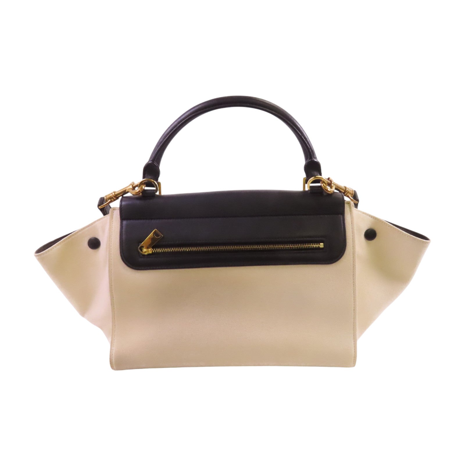 CELINE 帆布/牛皮皮革Trapeze金扣手挽肩背兩用袋