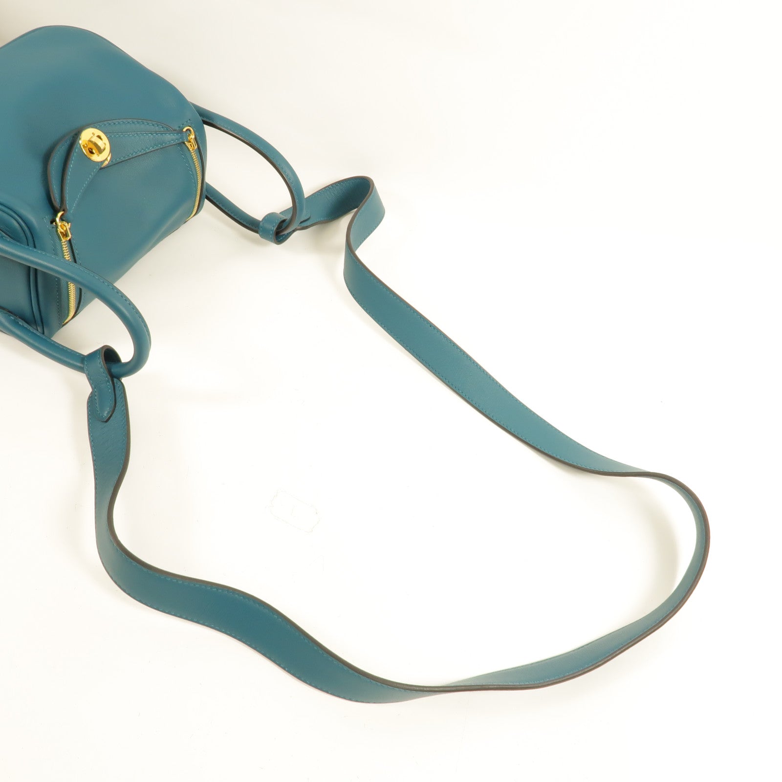 HERMES Swift皮革Mini Lindy金扣手挽肩背兩用袋Vert Bosphore