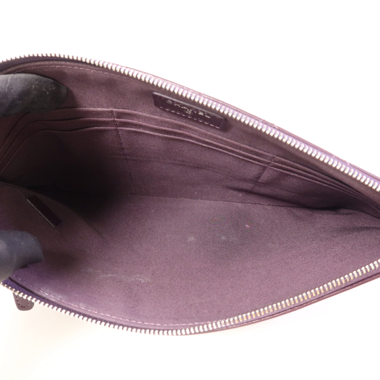 CHANEL 羊皮皮革Double Zip Pouch銀扣小袋