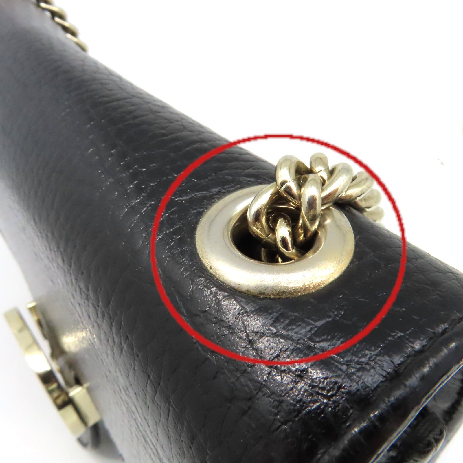 GUCCI 牛皮皮革Chain Shoulder Bag金扣鏈帶肩背袋黑色