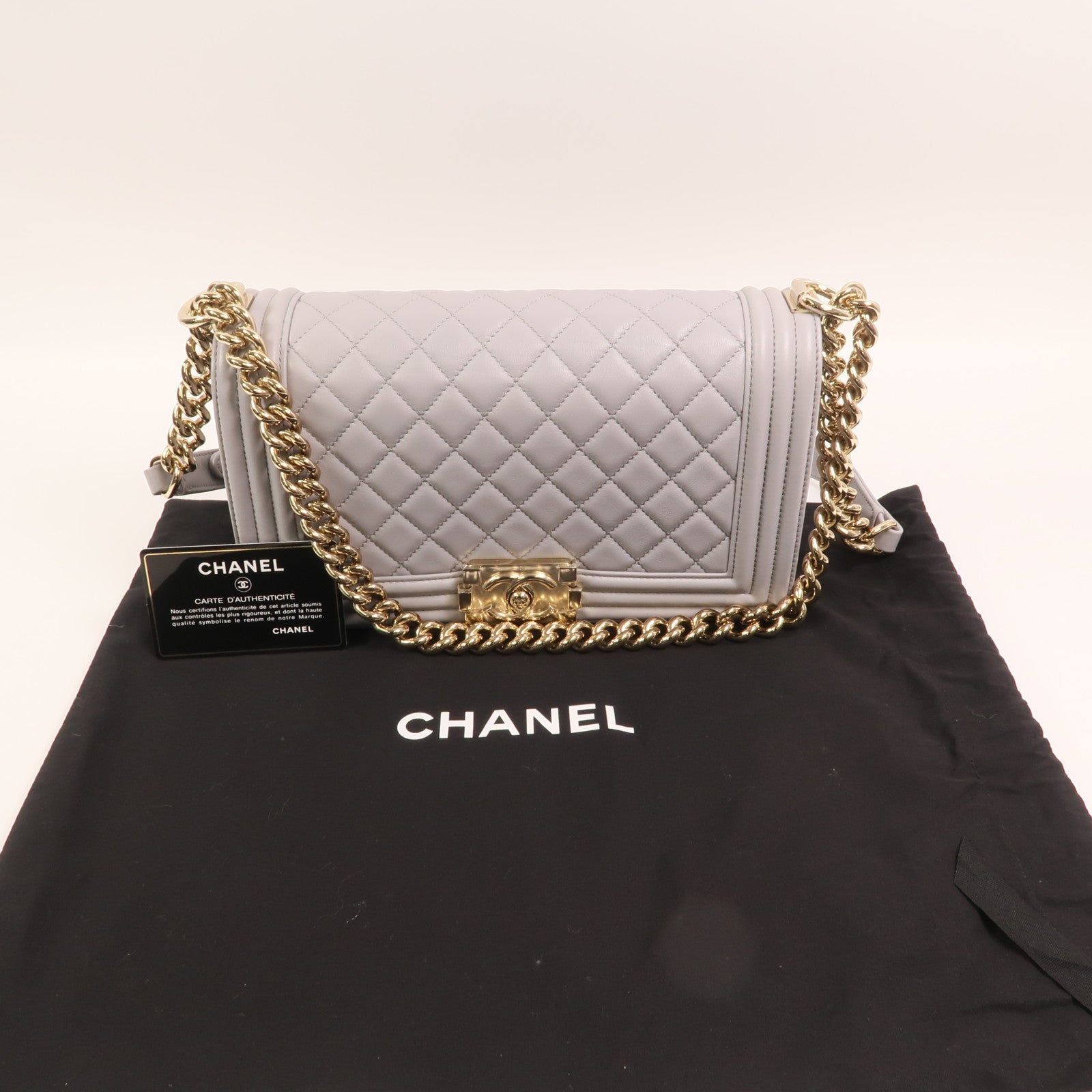 CHANEL 羊皮皮革Boy25金扣鏈帶肩背袋