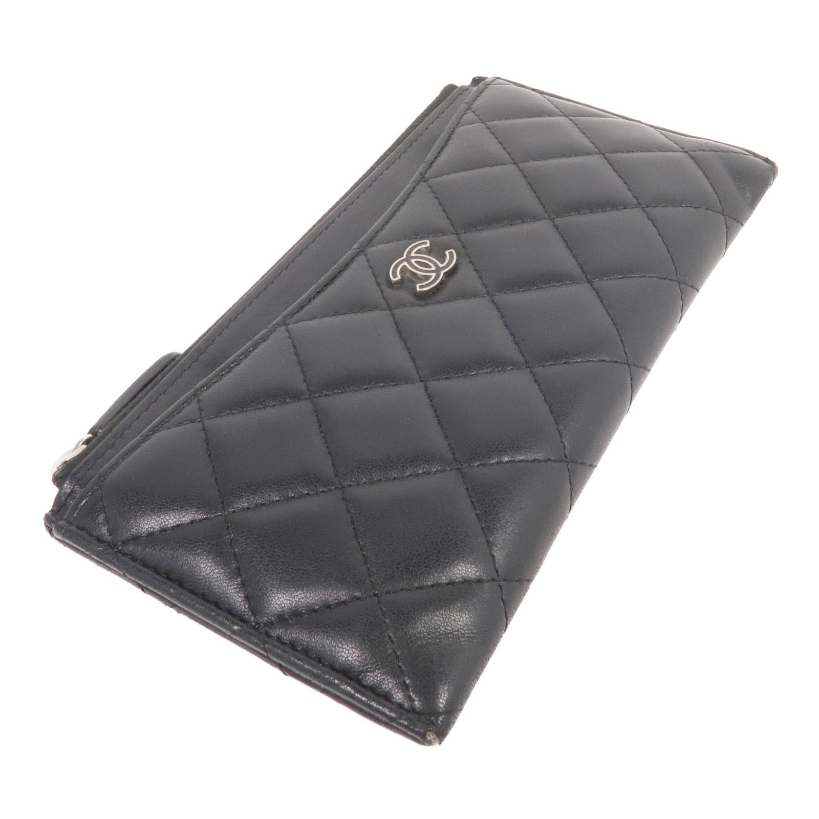 CHANEL 羊皮皮革Zipped Long Wallet銀扣長錢包