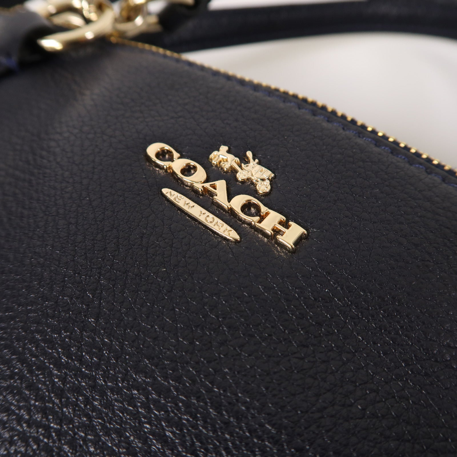 COACH 牛皮皮革Sholder Bag金扣手挽肩背兩用袋深藍色
