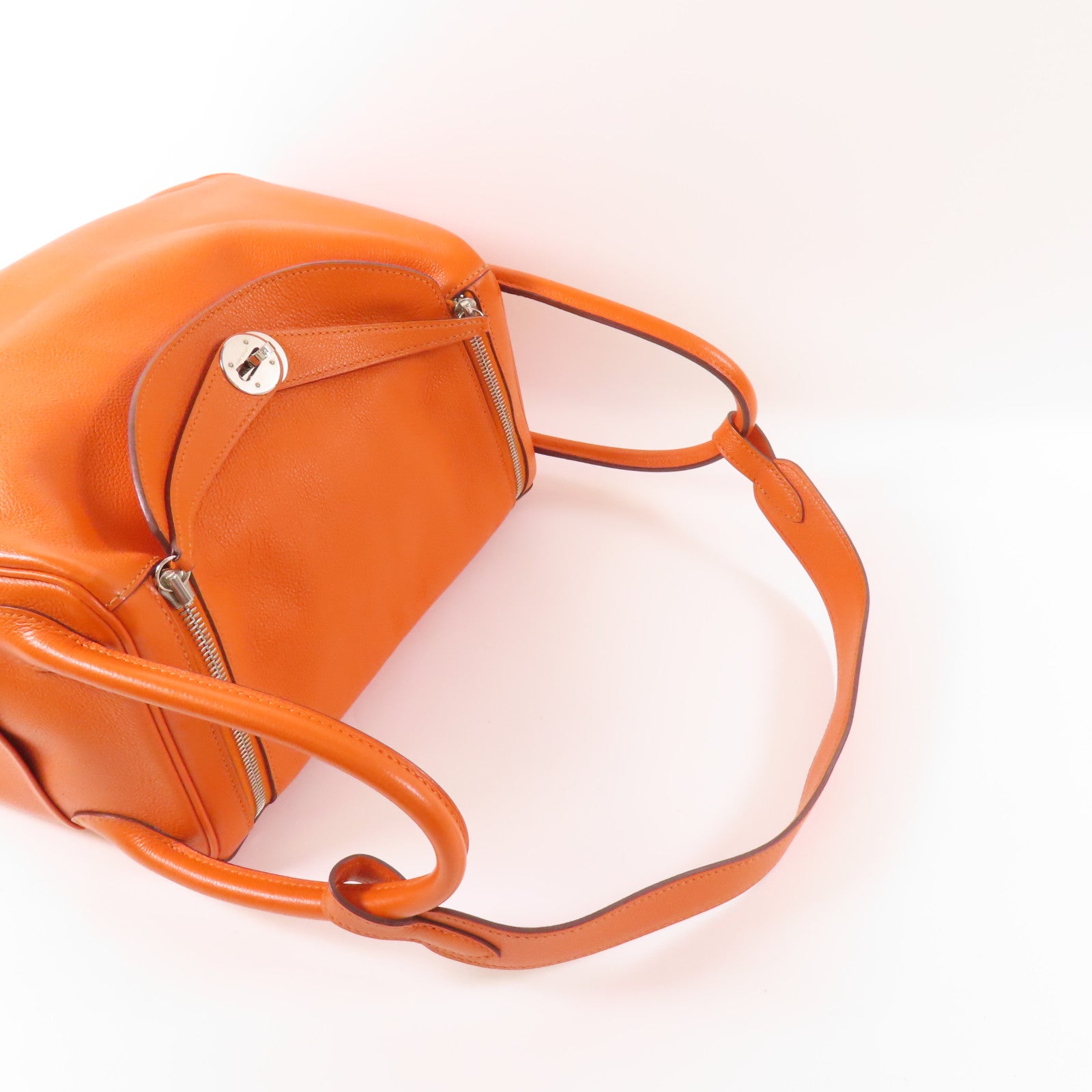 HERMES PHW Lindy 30 2 Way Bag Evercolor Leather 8V Orange Poppy