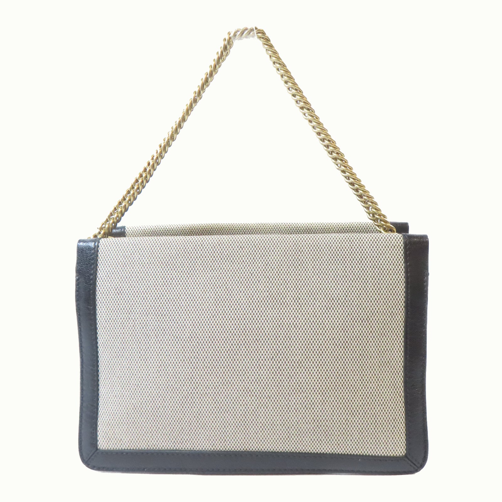 GIVENCHY 帆布/牛皮皮革2 Way Shoulder Bag金扣手挽肩背兩用袋米色/黑色