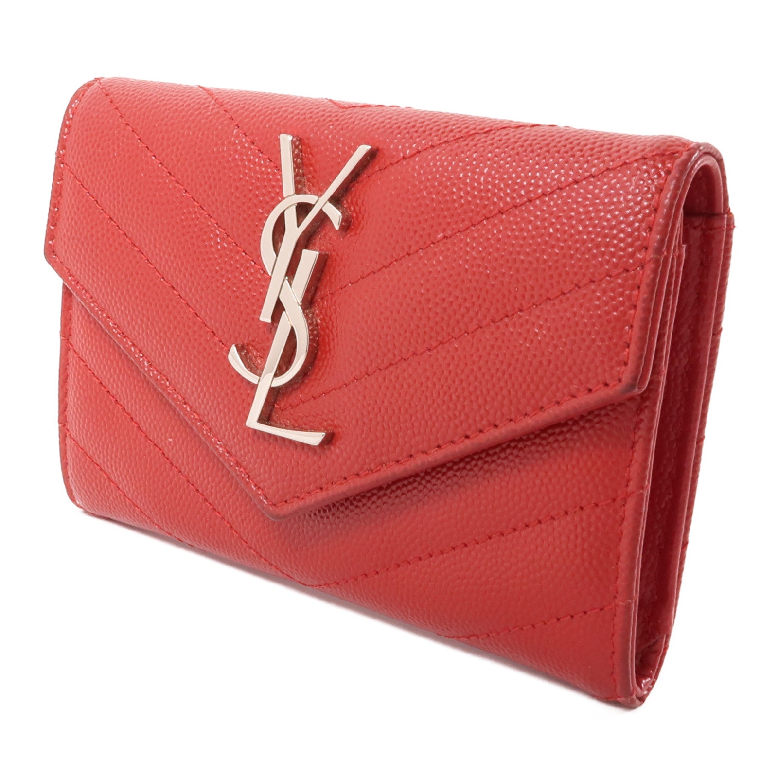 SAINT LAURENT 牛皮皮革Wallet銀扣錢包紅色