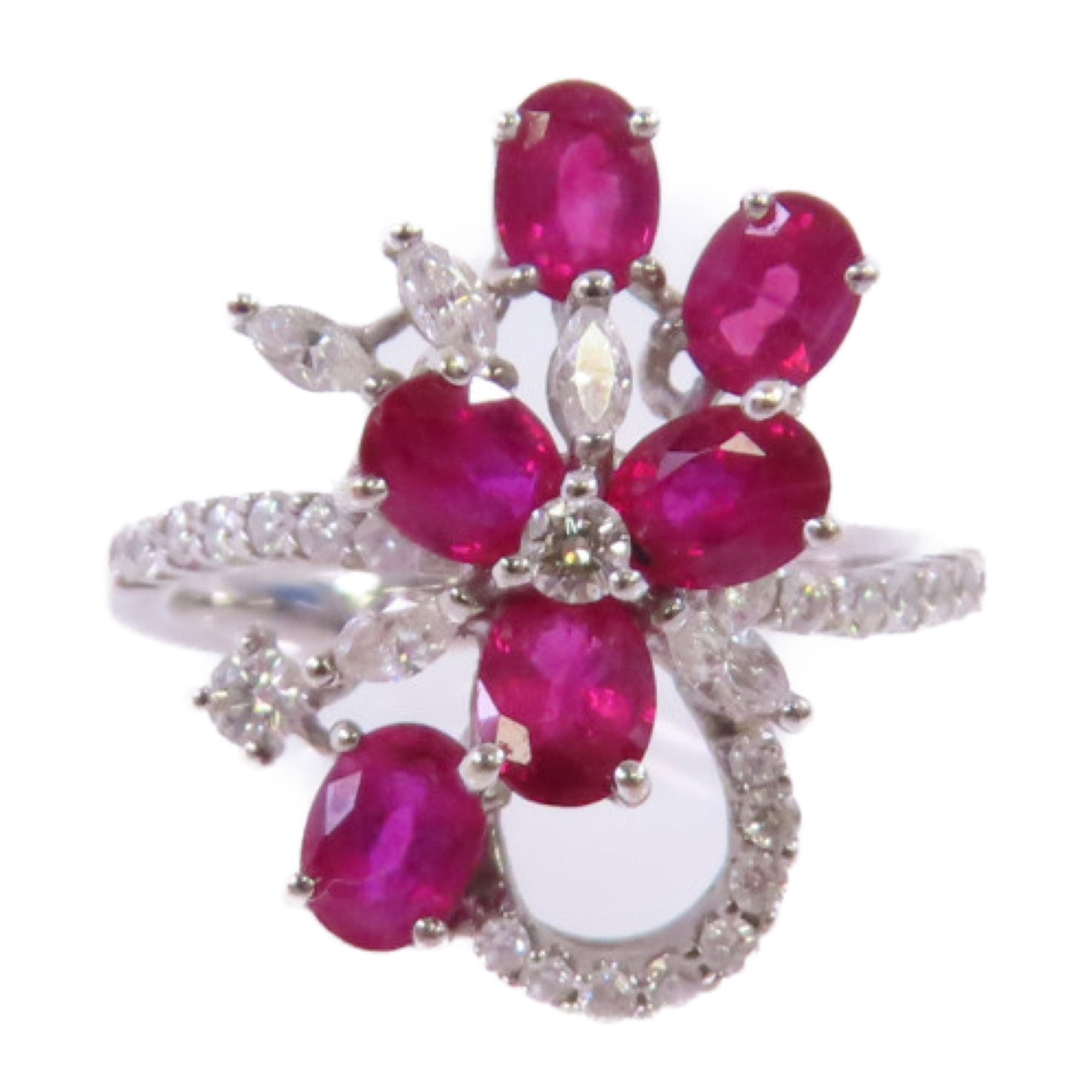 JEWELRY 18K白金Ruby/Diamond Ring1.36ct紅寶石/0.13ct鑽石戒指US#4.5