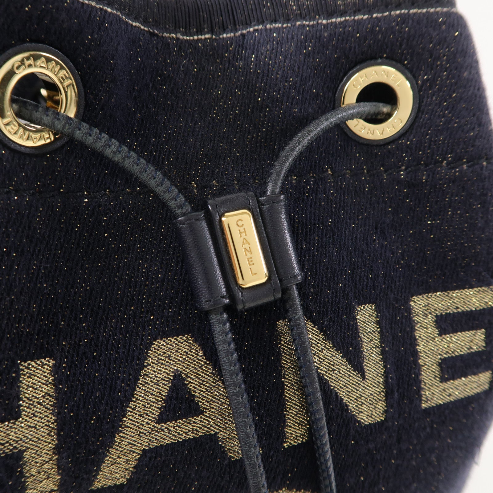 CHANEL 【清倉大減價】棉質Bucket Bag金扣鏈帶肩背袋深藍色