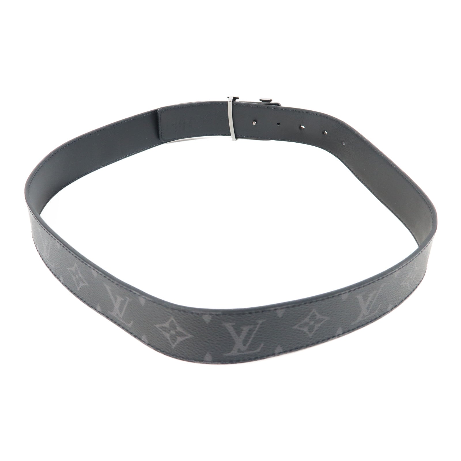 LOUIS VUITTON Monogram Eclipse Initiales 40MM Reversible Belt銀扣皮帶