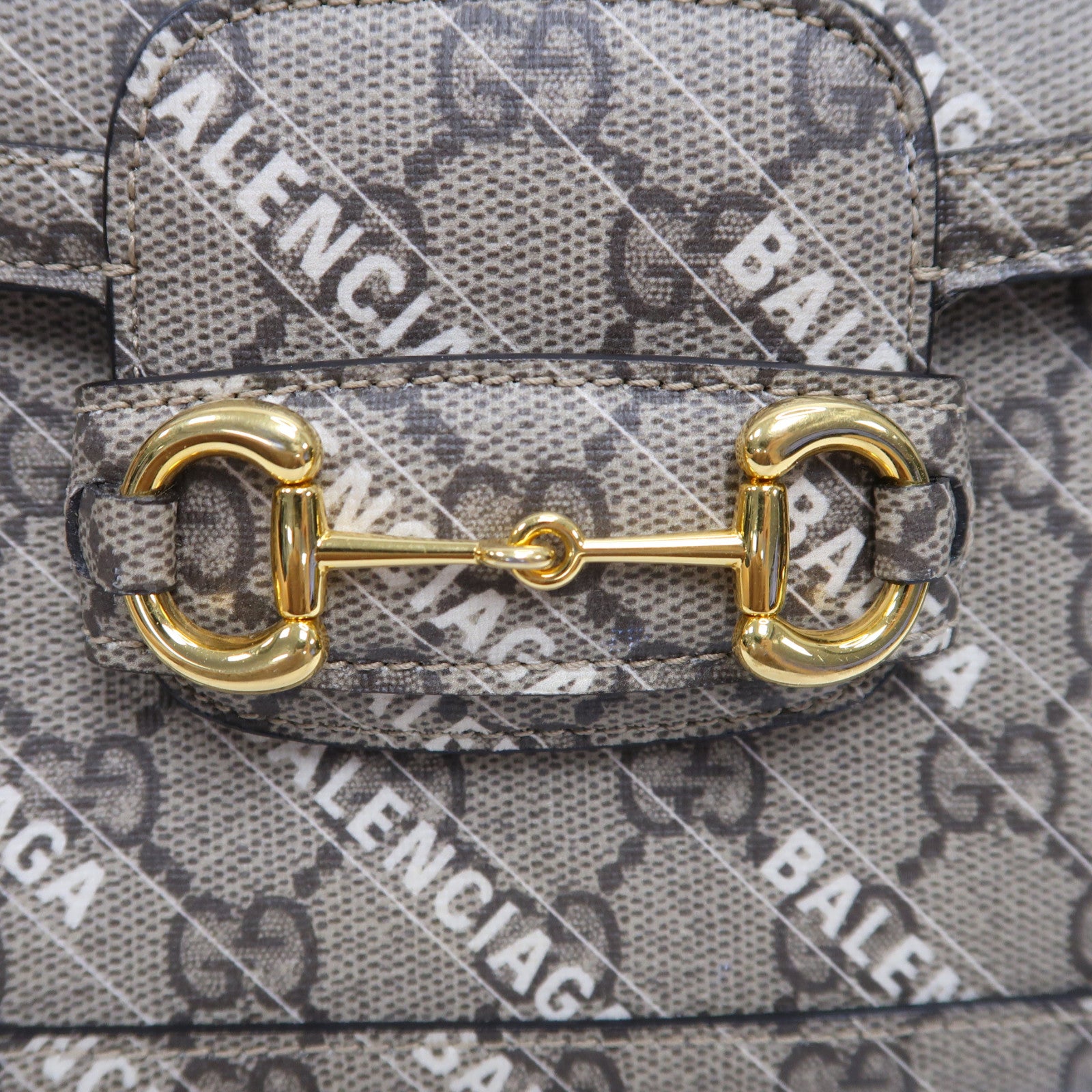 GUCCI 【激減優惠】塗層帆布Horsebit 1955 X Balenciaga金扣肩背袋啡色