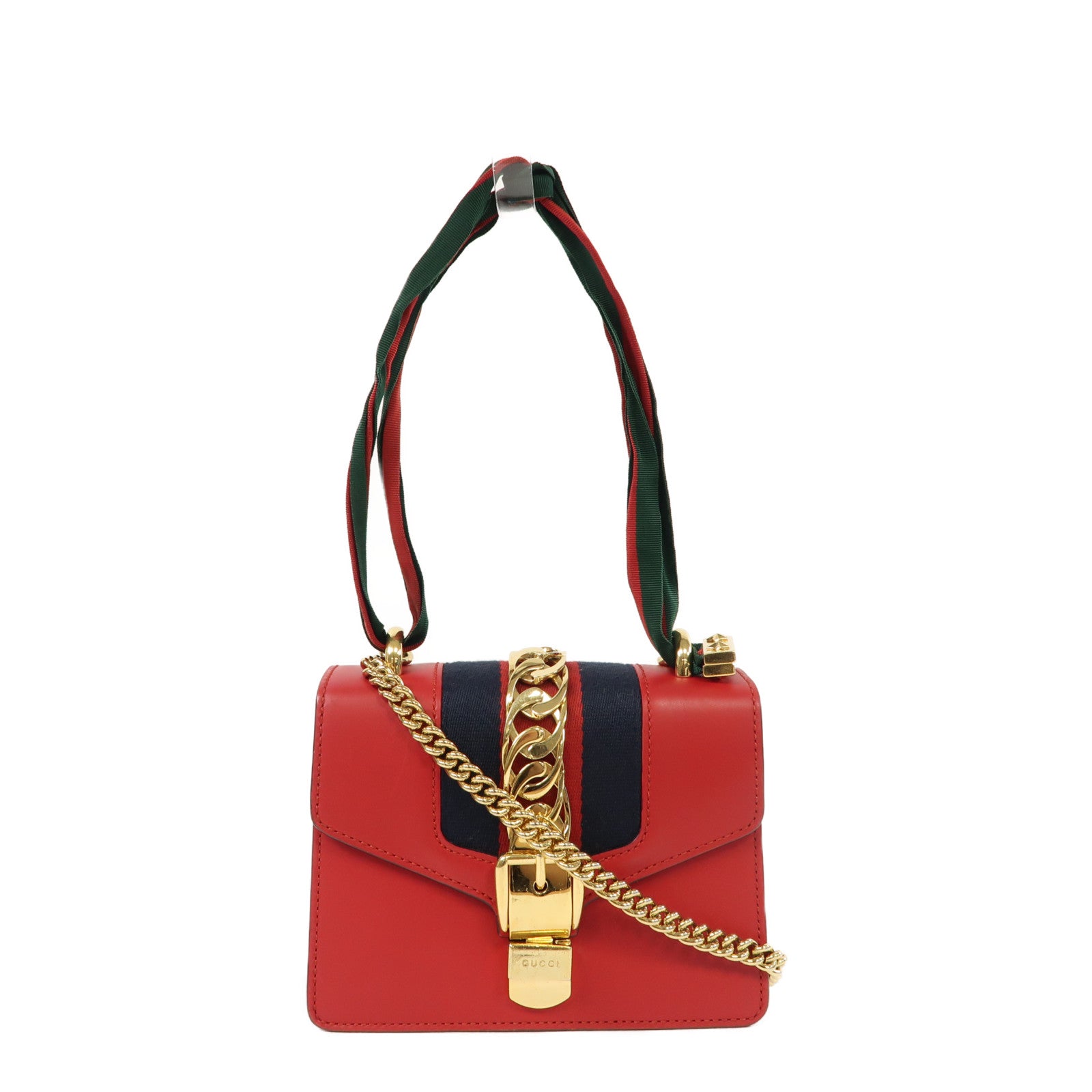 GUCCI 【激減優惠】牛皮皮革Sylvie Mini Chain Bag金扣手挽肩背兩用袋紅色