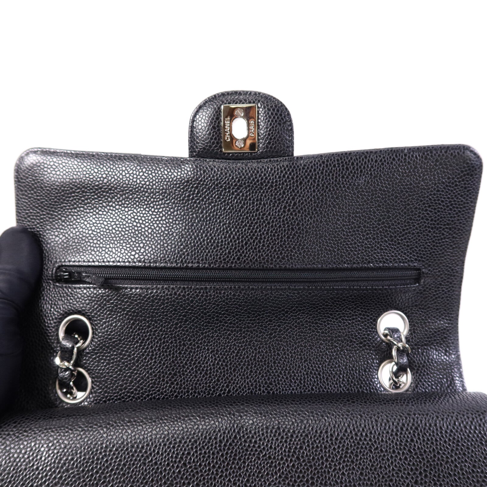 CHANEL 牛皮皮革Classic 25cm銀扣鏈帶手挽肩背兩用袋