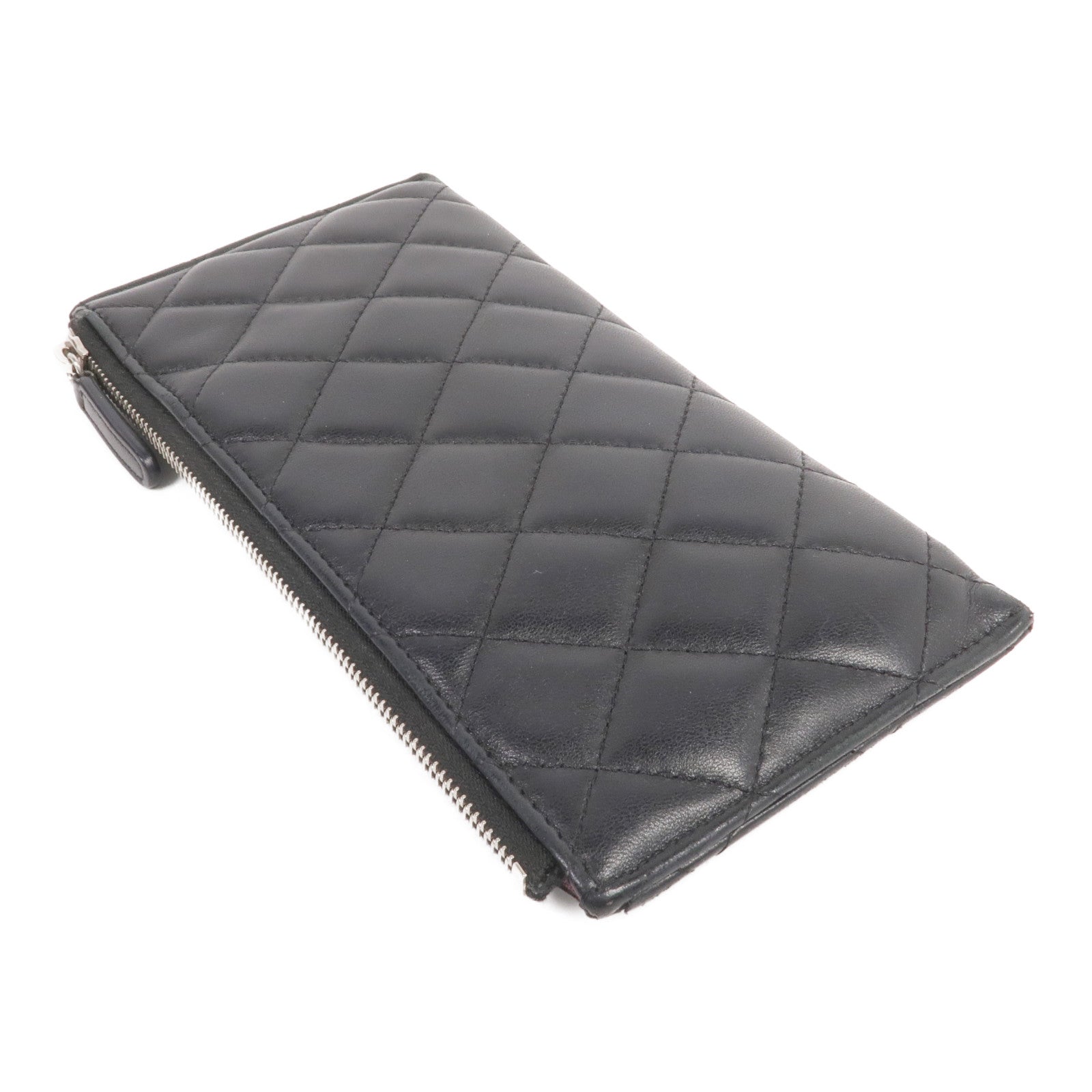 CHANEL 羊皮皮革Zipped Long Wallet銀扣長錢包