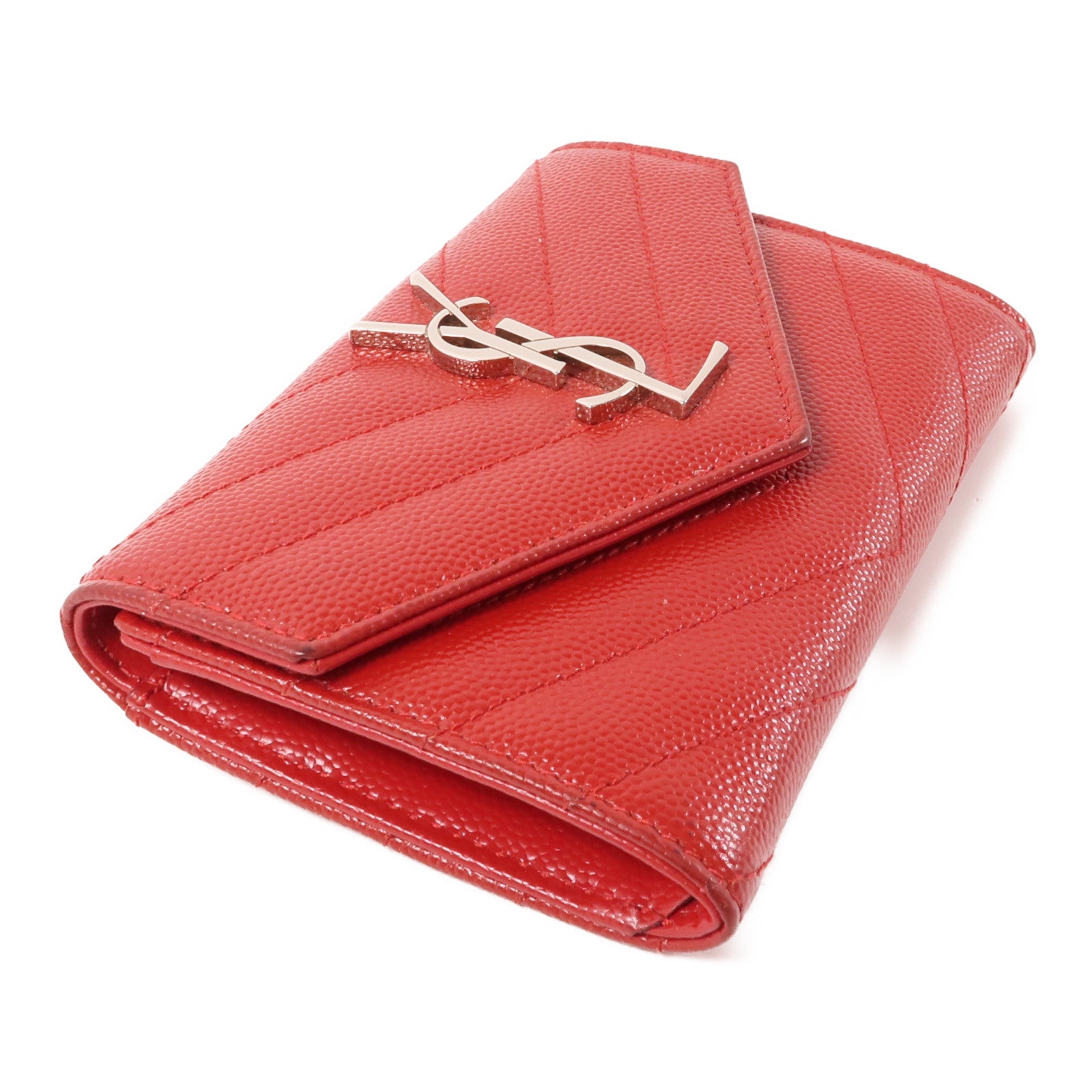SAINT LAURENT 牛皮皮革Wallet銀扣錢包紅色