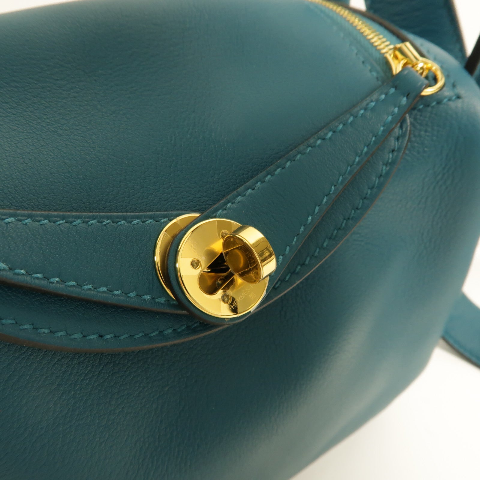 HERMES Swift皮革Mini Lindy金扣手挽肩背兩用袋Vert Bosphore