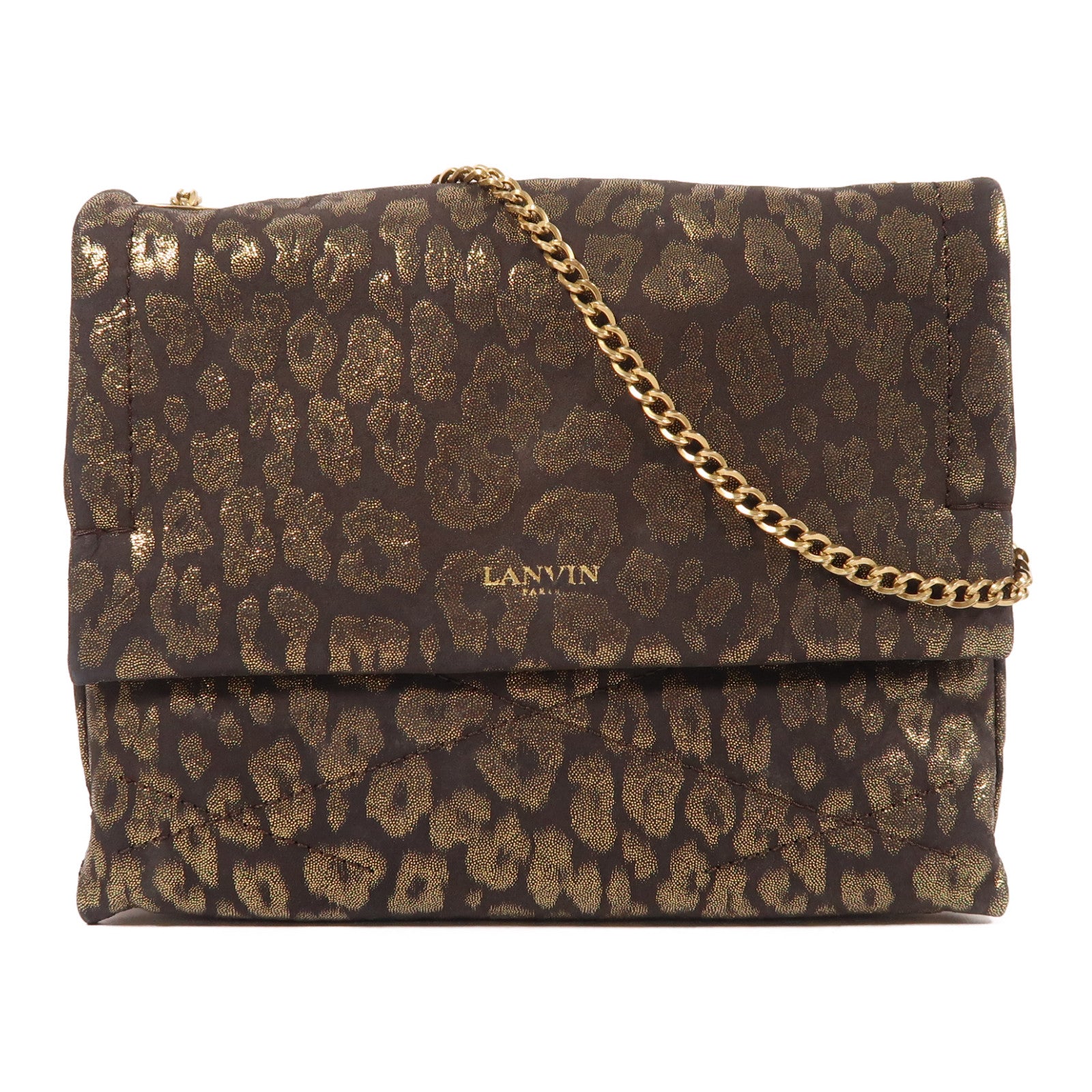 LANVIN 帆布Shoulder Bag金扣鏈帶肩背袋黑色/金色