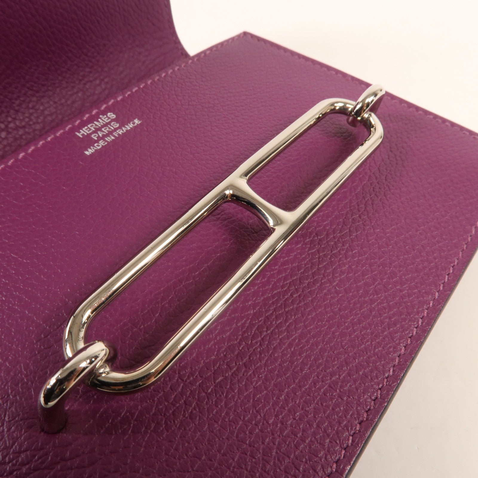 HERMES Evercolour皮革Roulis Slim銀扣錢包Anemone