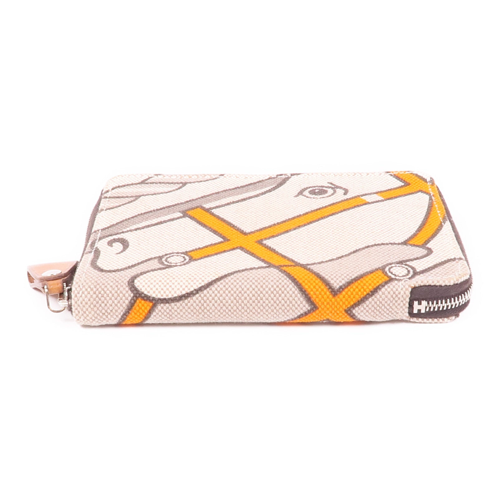 HERMES 帆布Quadrige Azap Wallet銀扣錢包Orange/Beige
