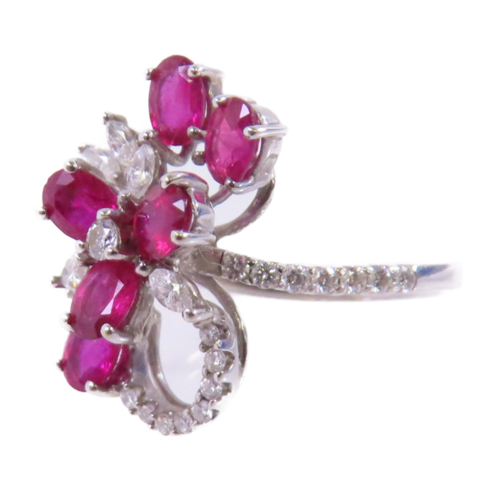JEWELRY 18K白金Ruby/Diamond Ring1.36ct紅寶石/0.13ct鑽石戒指US#4.5