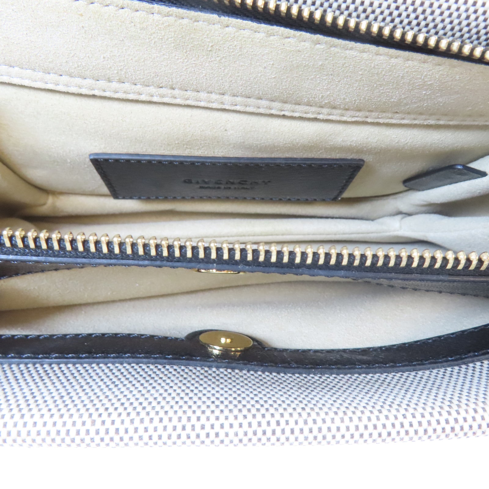 GIVENCHY 帆布/牛皮皮革2 Way Shoulder Bag金扣手挽肩背兩用袋米色/黑色
