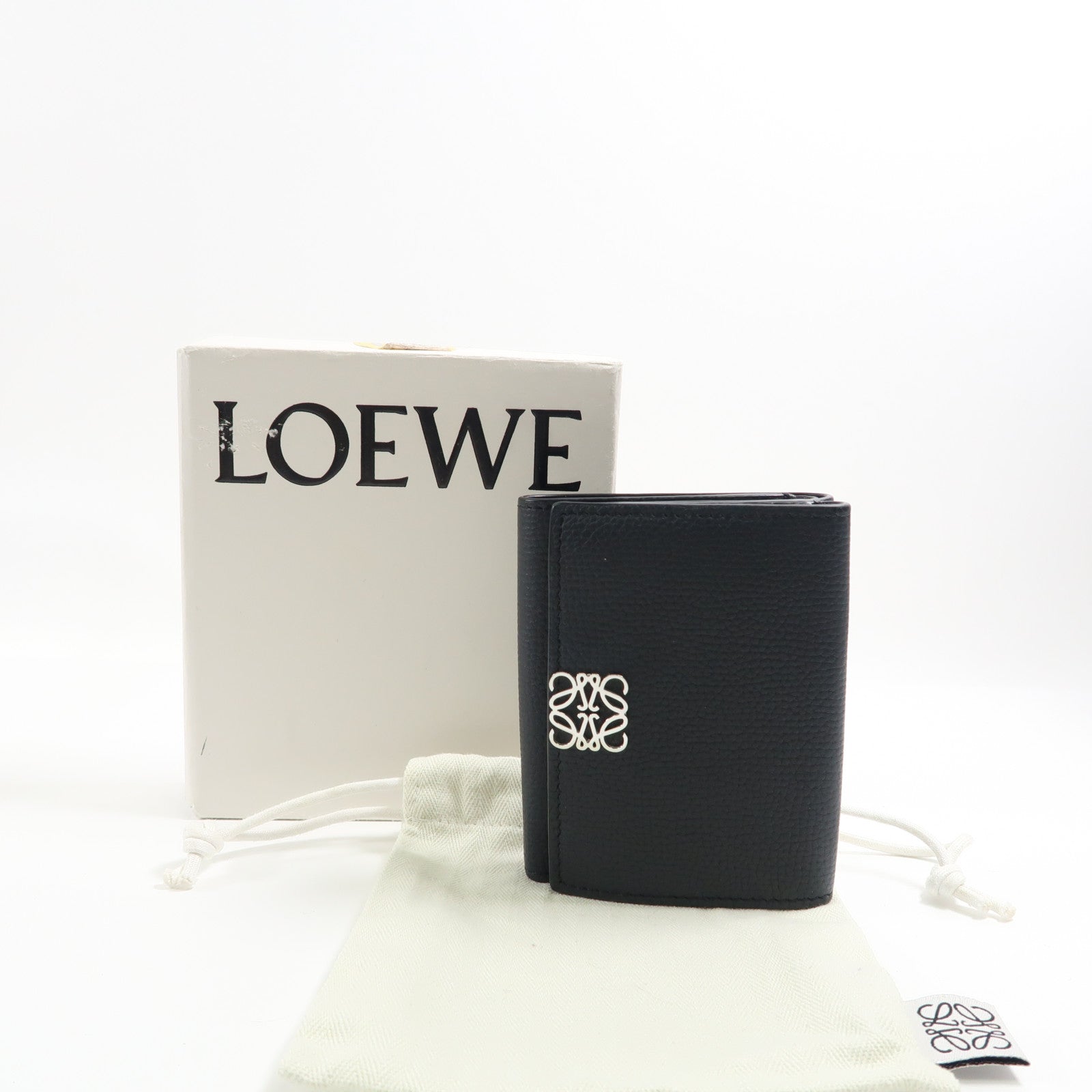 LOEWE SHW Anagram Trifold Wallet C821TR2X16 Calfskin Leather Black