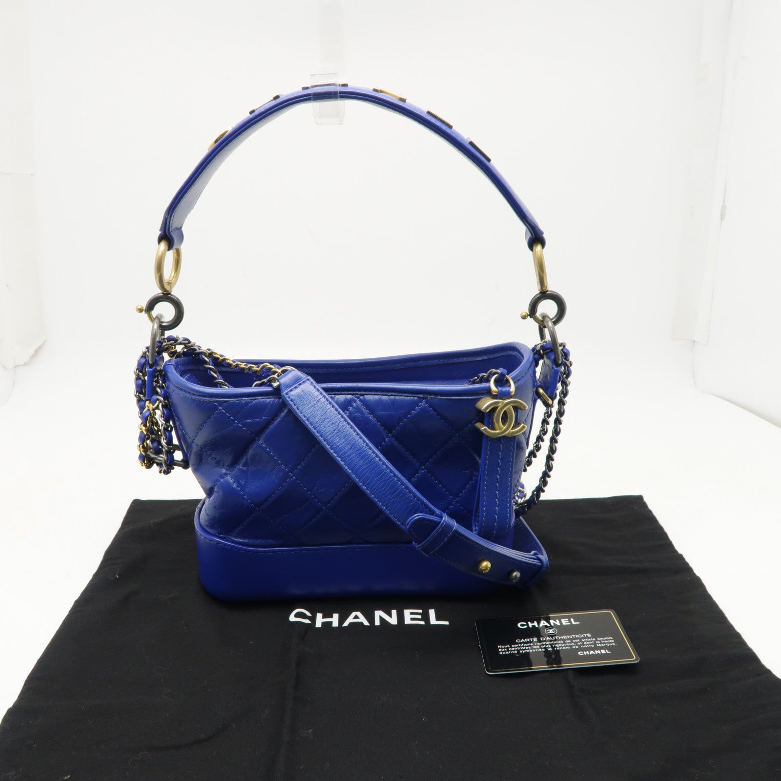 CHANEL 【激減優惠】菱格Aged Calf皮革Small Gabrielle金扣手挽肩背兩用袋藍色