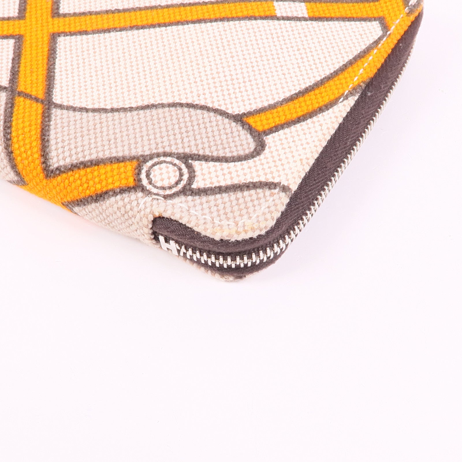 HERMES 帆布Quadrige Azap Wallet銀扣錢包Orange/Beige