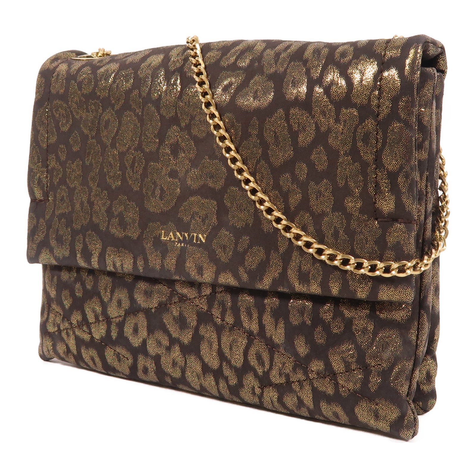 LANVIN 帆布Shoulder Bag金扣鏈帶肩背袋黑色/金色