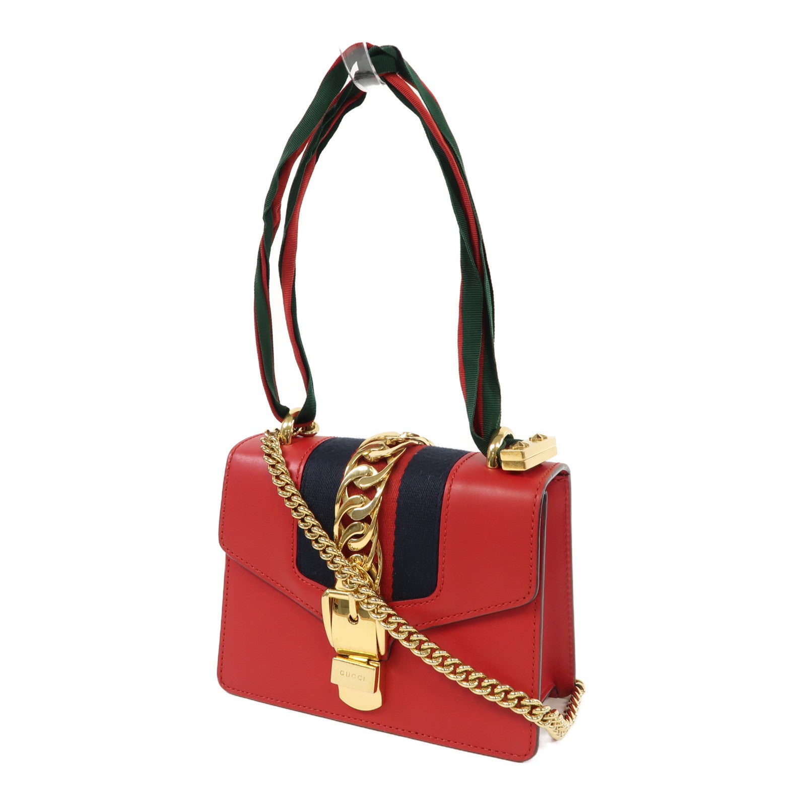 GUCCI 【激減優惠】牛皮皮革Sylvie Mini Chain Bag金扣手挽肩背兩用袋紅色