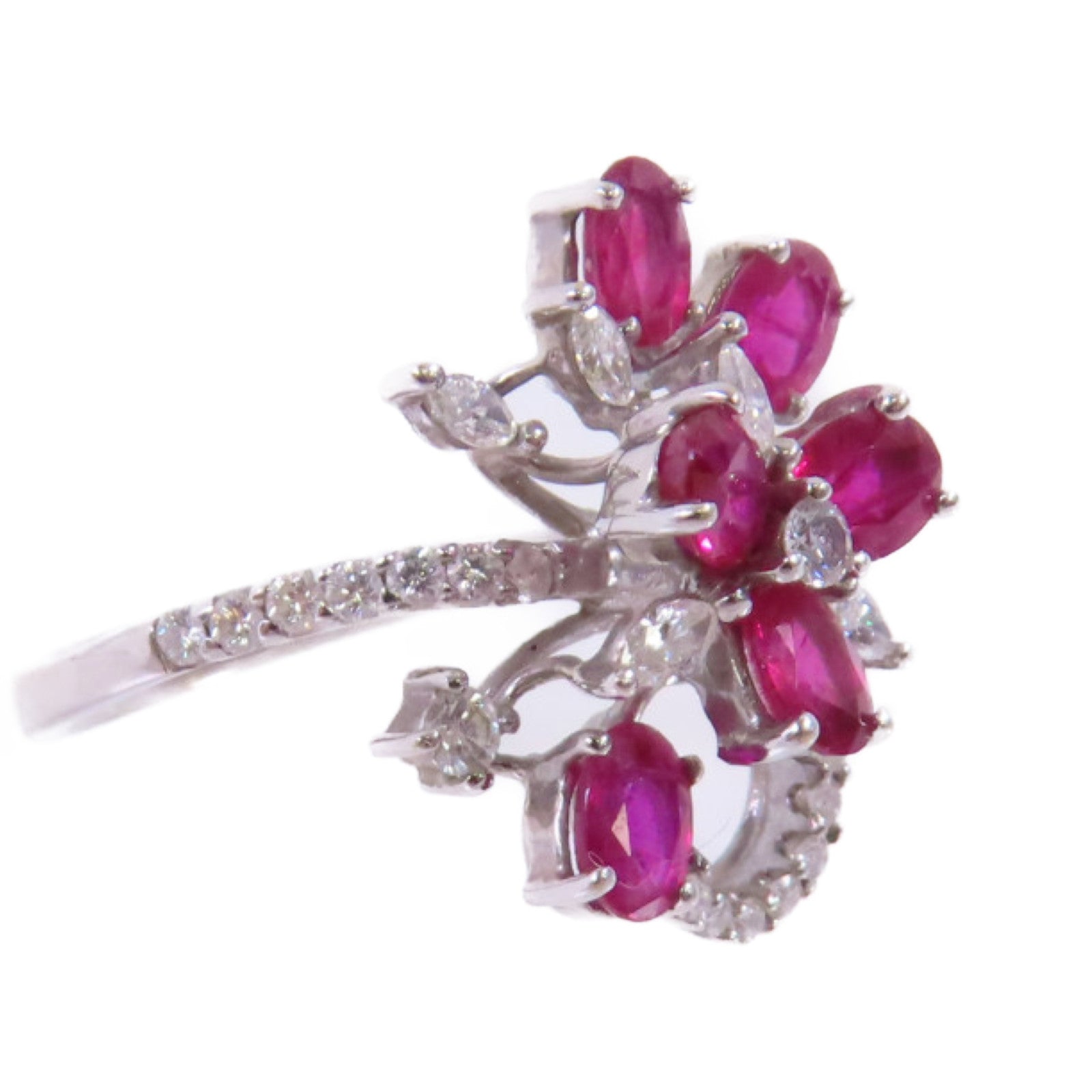 JEWELRY 18K白金Ruby/Diamond Ring1.36ct紅寶石/0.13ct鑽石戒指US#4.5