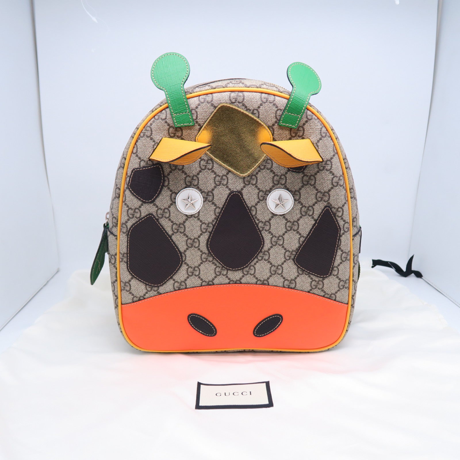 GUCCI 【清倉大減價】塗層帆布Backpack銀扣背包啡色/綠色/橙色