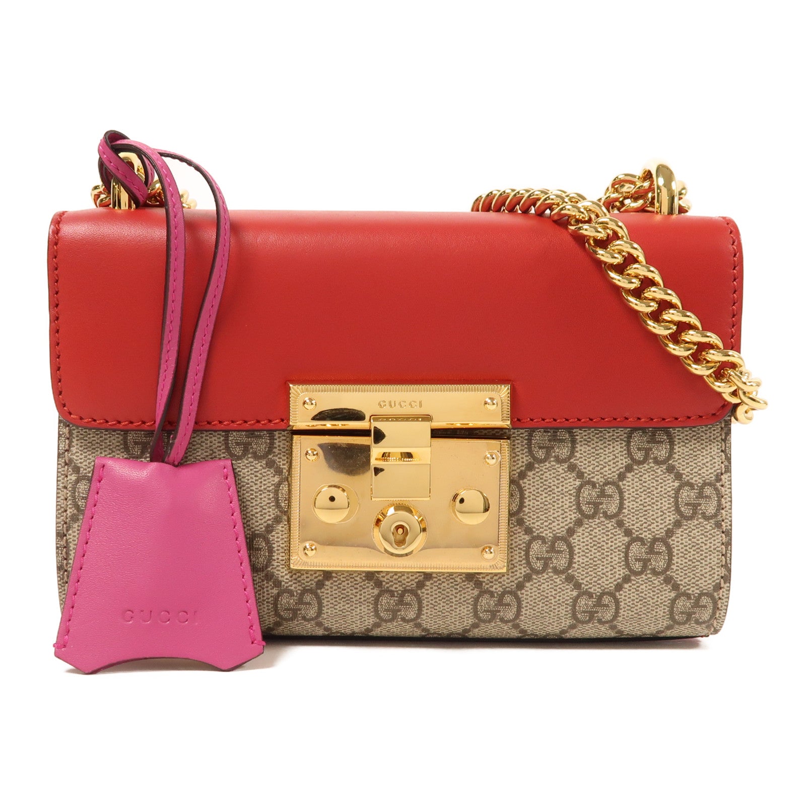 GUCCI 塗層帆布Padlock金扣鏈帶肩背袋