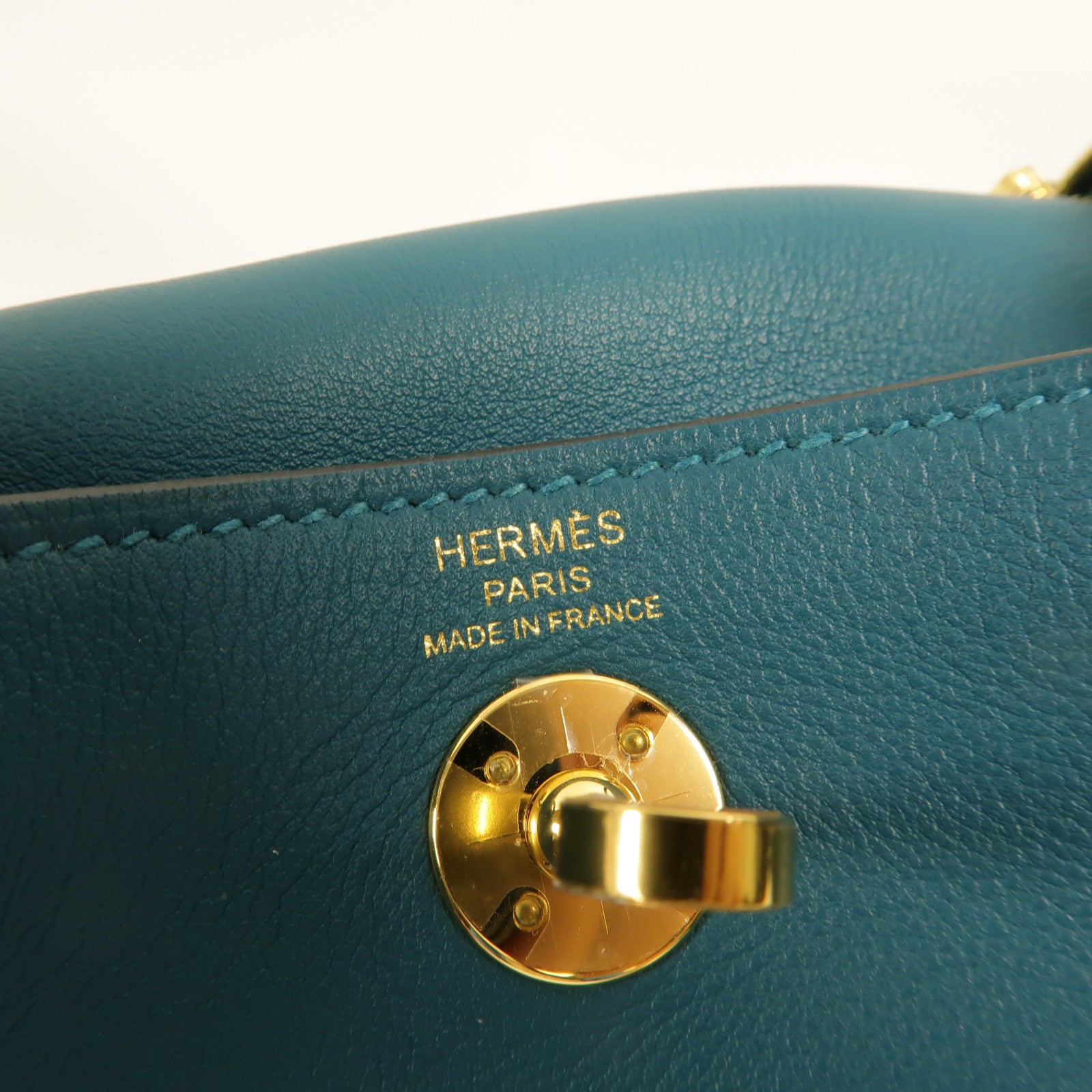 HERMES Swift皮革Mini Lindy金扣手挽肩背兩用袋Vert Bosphore