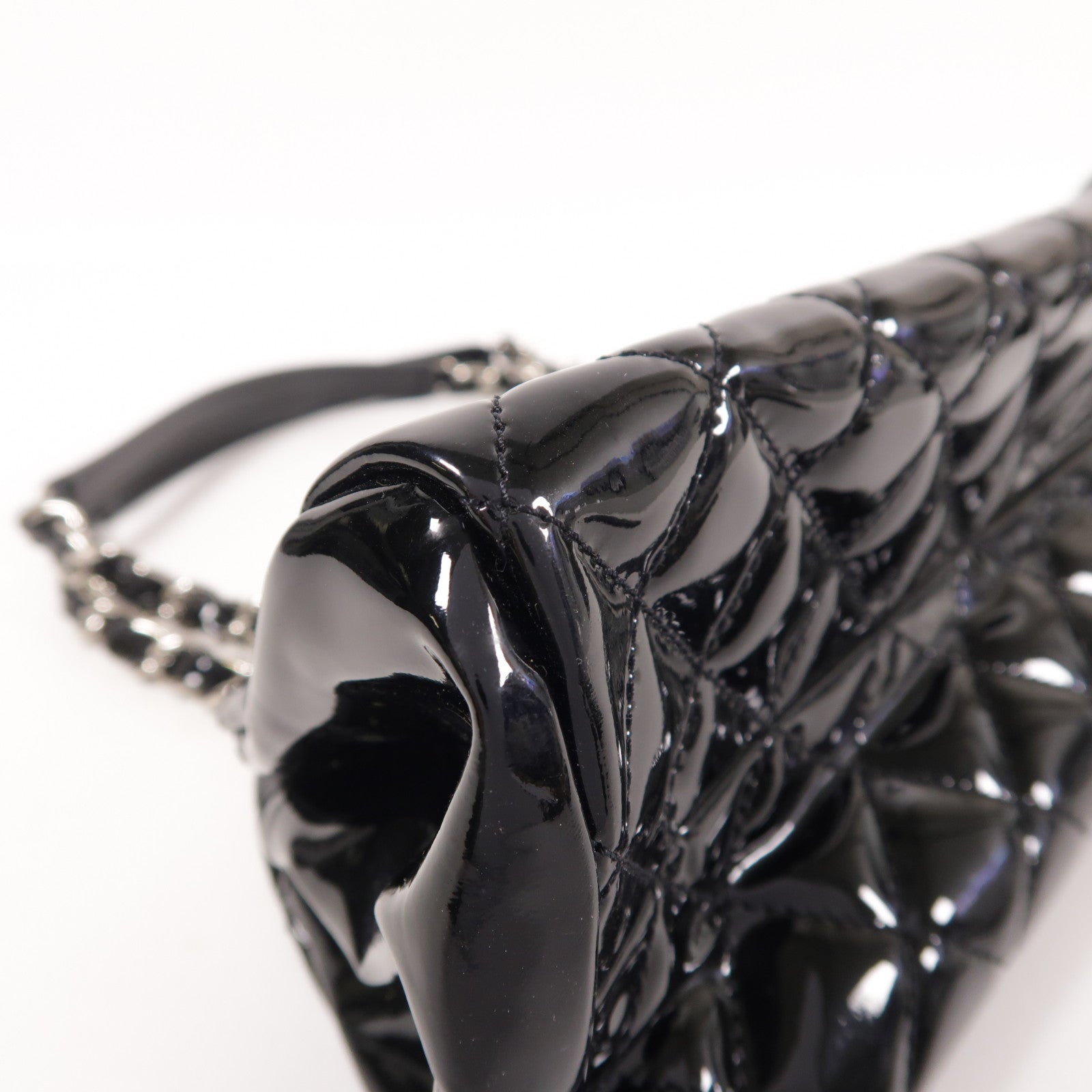 CHANEL 漆皮皮革Chain Shoulder銀扣鏈帶肩背袋
